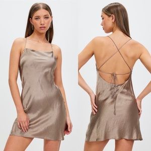 Third Form Crush Bias Cowl Mini Slip Dress Driftwood Silk Satin Brand New NWT